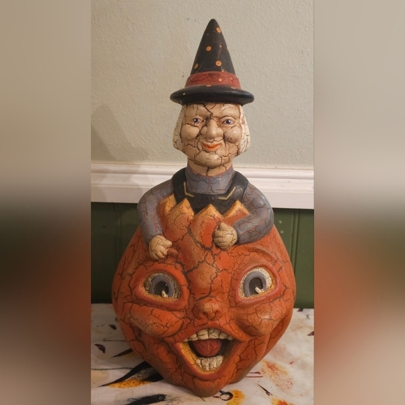 Other - Vintage Bethany Lowe Inspired Halloween Witch Pumpkin Double Sided Folk Art